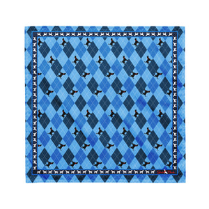 Doggie Bandana, Blue Argyle pattern with black dogs.
