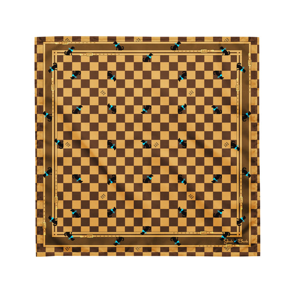 Elle Vee Checkered Dog Bandana Brown and Blue - Josh Bach Limited