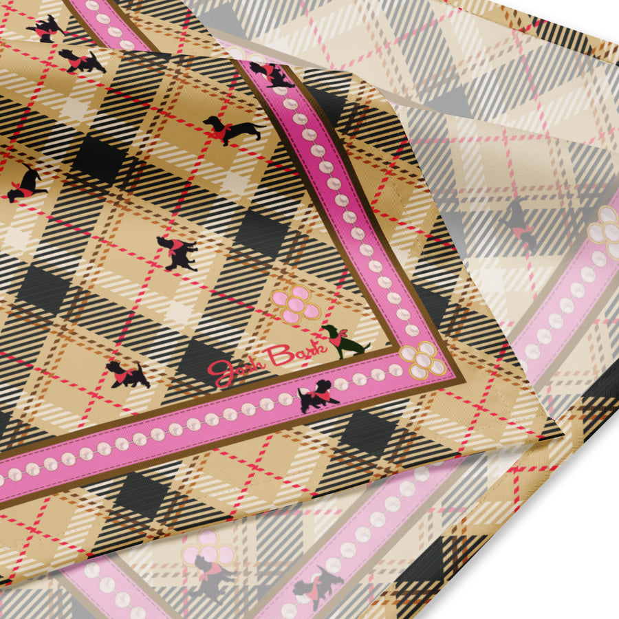 Prim Plaid Dog Bandana in Beige (Girls)