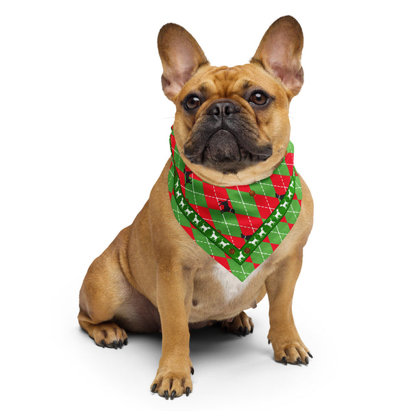 Argyle Dog Bandana in Christmas Colors