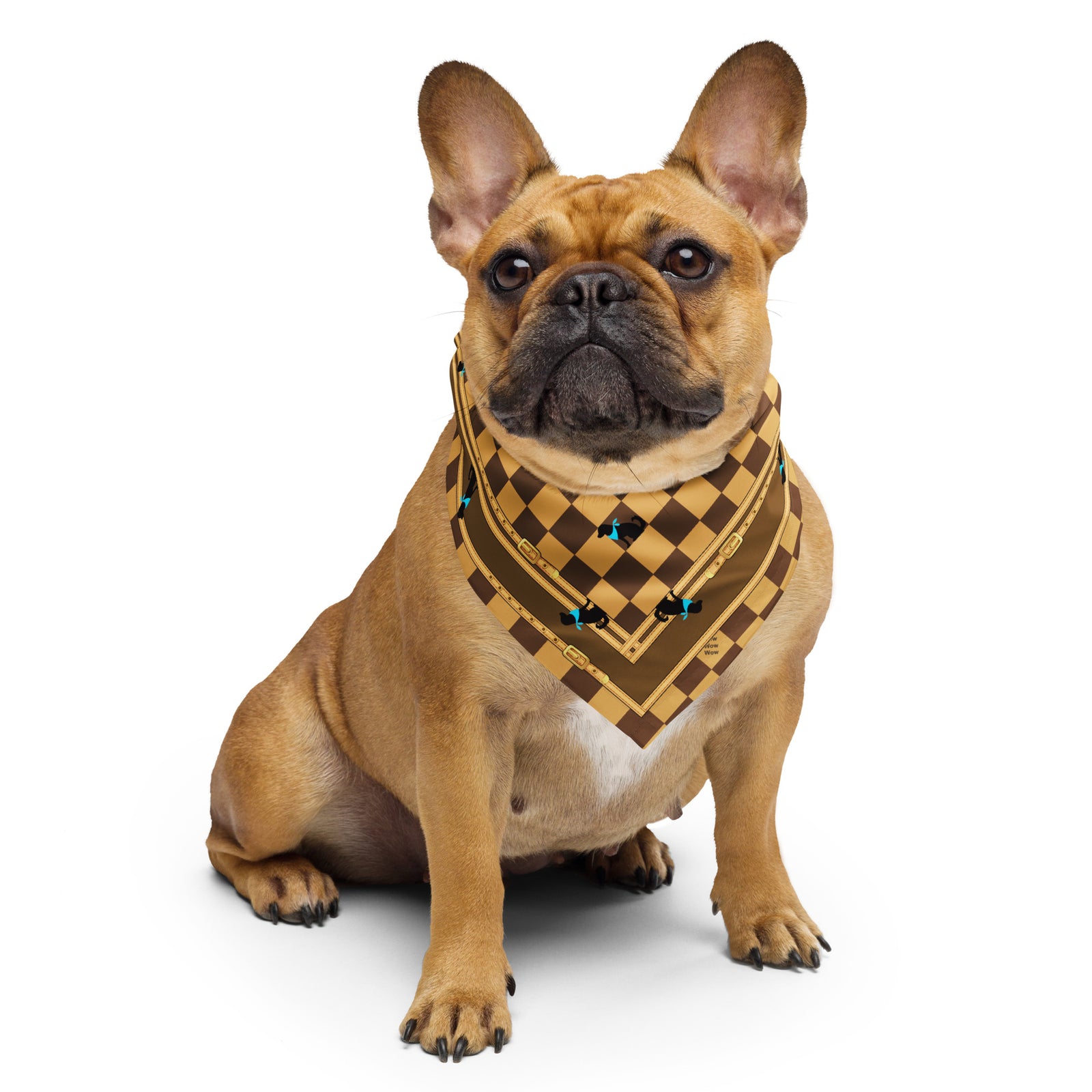 Elle Vee Checkered Dog Bandana Brown and Blue